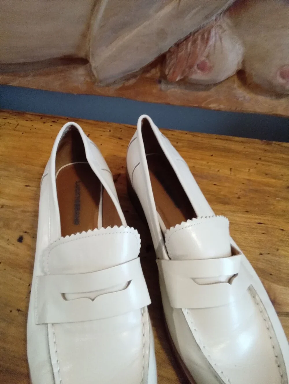 Lucky Brand Floriss Penny Loafer Sz 10 Cream Leather Slipon Shoe 1.5